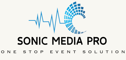 Sonic Media Pro logo with office location at Level 4, 310 Ent 05 Belhoul Group Building, near GIGCO Metro Station, Al Garhoud, Dubai.